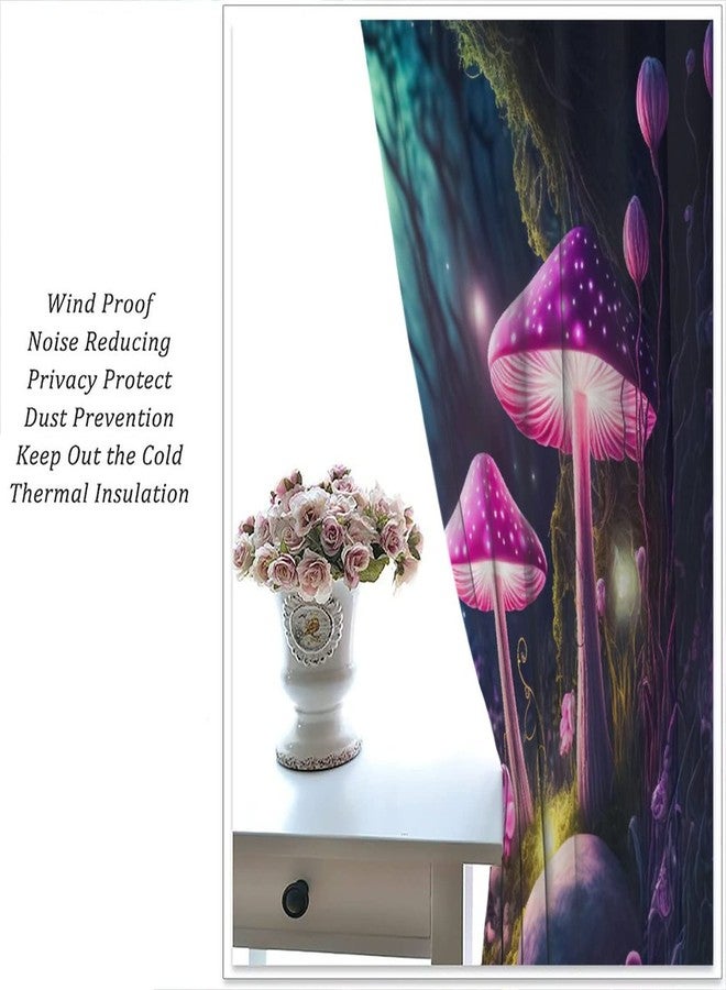 LOMADIA Mushroom Blackout Curtain, Retro Abstract Purple Cartoon Style Flower Butterfly Mushroom Home Decor Windows Rod Pocket Curtain for Bedroom Living Room Kitchen Cafe Office Drapes 42x54in - Image 4